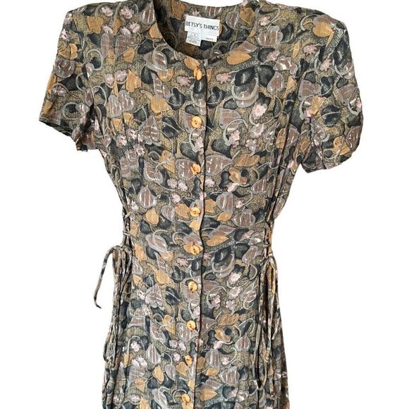 Vintage 80’s Betsy’s Things Floral Cottage Core Coastal Grandma Button Up Midi D - Picture 3 of 8